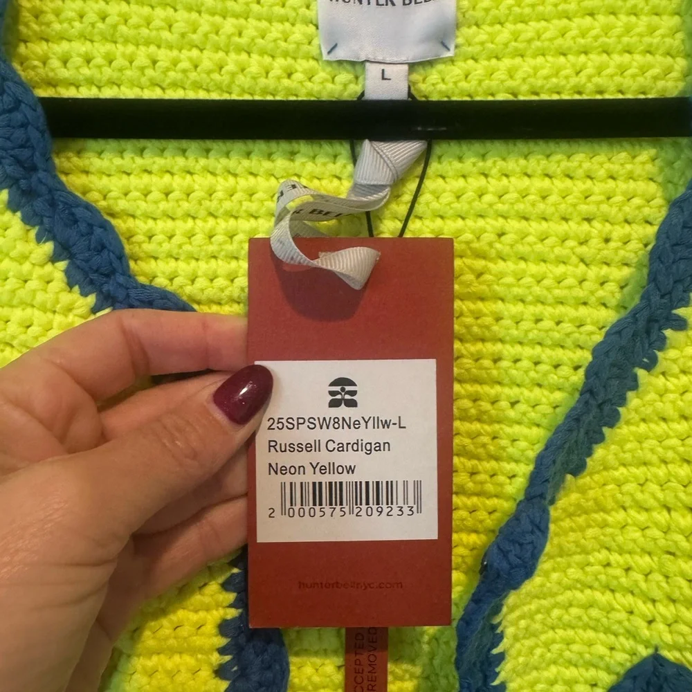 Hunter Bell Neon Yellow Cardigan with Blue Accents - Picture 2 of 2